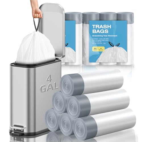 Image of KSSKSS 4 Gallon Mini Drawstring Trash Bags, Small Garbage Bags by KSSKSS, Code a fit 15-22 Liter, 4-6 Gal, White Trash Bin Liners for Home Office Kitchen Bathroom Bedroom, 120 Counts