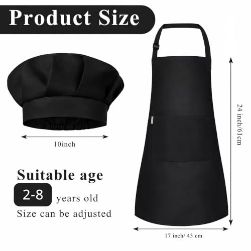 Image of uniformer Kids Apron with Chef Cap for Cooking, Baking, Painting Art & Crafts | Adjustable Child Apron with 2 Pockets | Great for Kitchen, School