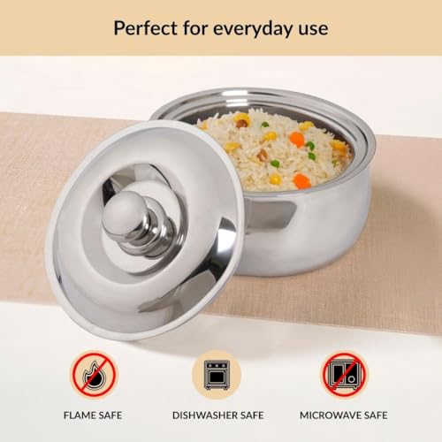Image of Nestasia Stainless Steel Insulated Casserole with Lid (1000 ml) - 100% Food Safe Roti Server with Self Locking Lid - Retains Heat & Freshness | Rust Resistant & BPA - Free Chapati Casserole