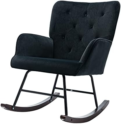 HomVent Upholstered Rocking Chair,Modern Velvet Comfortable Nursery Rocker Chair Tall Back Accent Armchair with Solid Wood Base,Nap Chair Accent Rocking Chair for Adults Kids