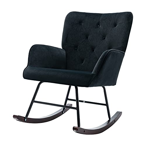 Homvent Upholstered Rocking Chair,Modern Velvet Comfortable Nursery Rocker Chair Tall Back Accent Armchair With Solid Wood Base,Nap Chair Accent Rocking Chair For Adults Kids #TOP8