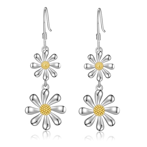 Daisy Dangles Earrings Sterling Silver Floral Drop Jewelry Spring Holiday Gifts for Women Wife Friends Daughter