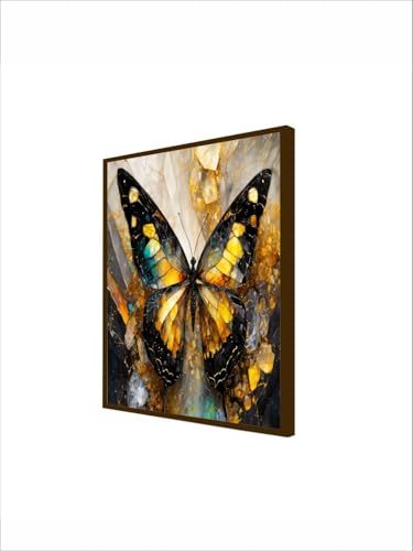 Image of Artsense Painting for wall decoration Abstract wall painting for living-Golden butterfly painting for home decoration with frame-Multicolor /20x20 inches /(50x50 cm) (Sparkle Gold)