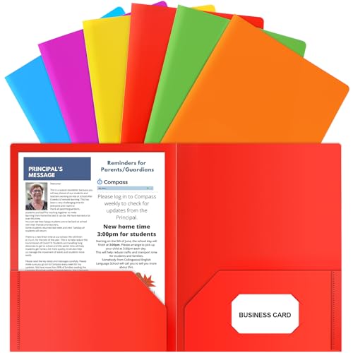 HABGP Plastic Folders with Pockets, 6 Color Heavy Duty Two Pocket Folder...