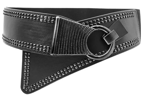 Wide Stretch Waist Belt for Women Elastic Waist Belt Interlock Buckle Vintage Waistband for Dress