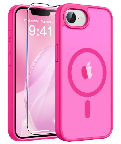 Image of FNTCASE for iPhone 17e Case Hot Pink: Translucent iPhone 16e Cases Compatible with MagSafe, Camera Protection & Tempered Glass Protector, 14FT Military Grade Drop Tested, Matte Skin-Friendly Cover