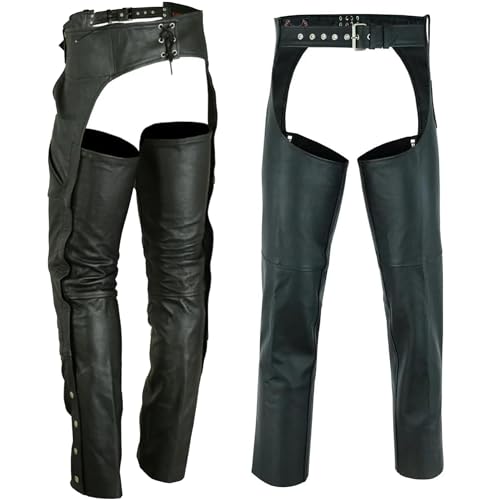 Motorcycle Leather Chaps for Men & Women - Biker Riding Cowboy Chaps with Multi Pockets & Customizable fit