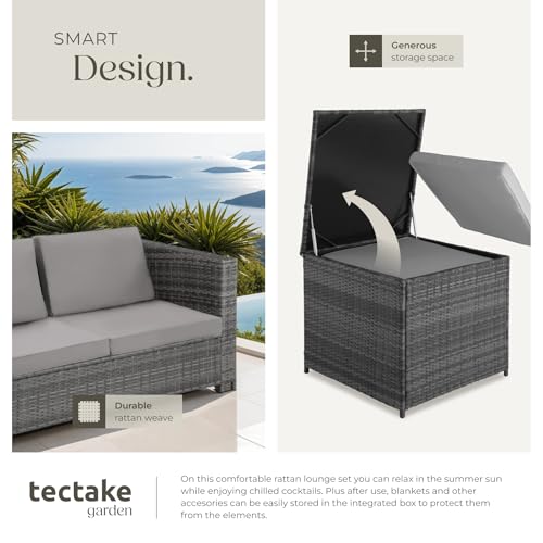 TecTake® Rattan Garden Furniture Set, 2 Sofas with Extra Thick Cushions, Table with Glass Top and Garden Storage Box, Garden furniture for Patio, Garden, Balcony, outdoor furniture - grey/light grey - Image 4