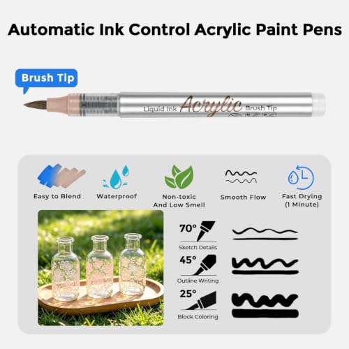 ZSCM Skin Tone Acrylic Paint Markers, 10 Pack Direct Liquid Automatic Ink Control Acrylic Paint Pens, Water Based Brush Tip, No Bleed for Rock, Wood, Canvas, Glass, Pumpkin, Christmas Art, DIY - Image 3