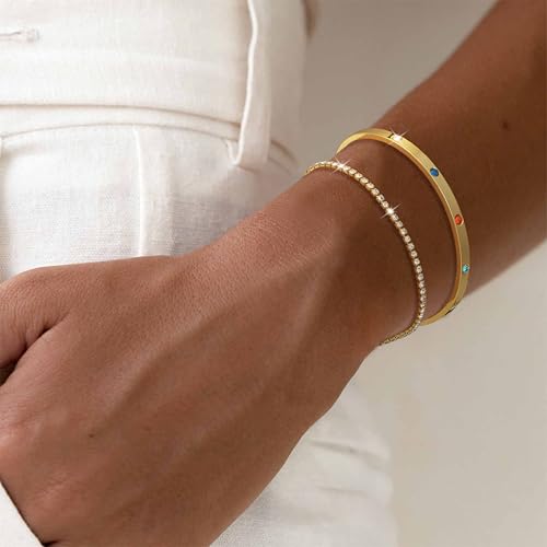 Bracelet for Women - Dainty Stack Bracelets Trendy Adjustable 14K Gold Plated Thin Paperclip Bead Box Satellite Figaro Cuban Link Chain Bracelet Set for Women Waterproof Jewelry Gift