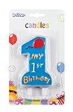 vela anota Vela numerale con apoyo Boland 63411 – Vela My 1st Birthday, Azul