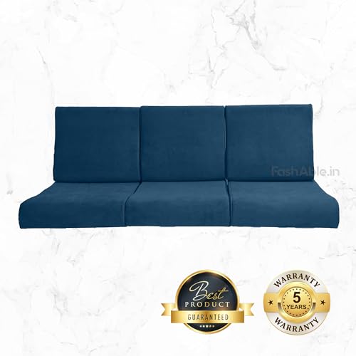 Image of Wooden Sofa Cushion Full Set of 10 for 5 Seater, 55 Density PU Foam, & Fully Customizable-Cushion for Wooden Sofa with Washable Fabric and Inner Fabric 3+1+1 (Blue)