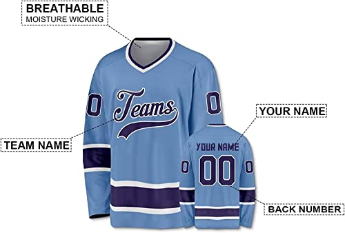 Custom Long Sleeve Hockey Jersey Personalized Printing Name Number Hockey Uniform for Men Women Youth (9_Blue)