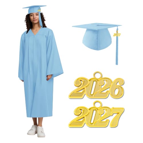 Image of Graduation Cap Gown 2026 2027 Matte Unisex for High School Bachelor | Heavyweight Matte Polyester,Zipper Closure,Adjustable Cap,Sizes 39-60,Bulk Orders Available