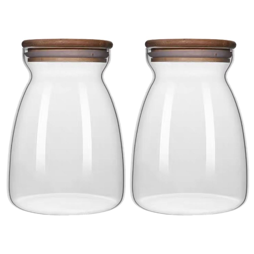 Tarros Tapa de Borosilicato Diseño de Capacidad 1000ml Set de 2 y Cierre Hermético para Almacenamiento de Alimentos para Escritorio