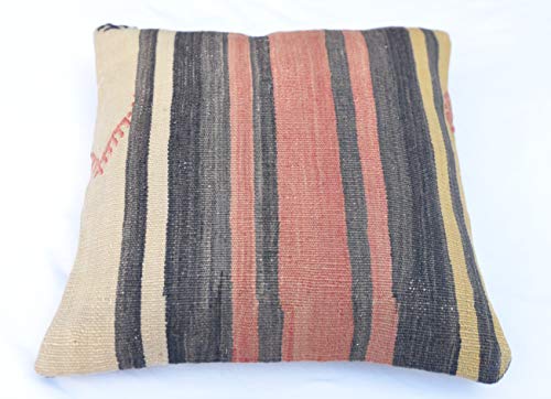 vintagerugsandkilims Handwoven Cushion Kilim Throw, Oriental Home Decor Pillow Cover, Ethnic Design Pillowcase, Turkish Pillowcase, Vintage Kilim Textile Pillowcase,Dorm Decor 16''x 16''