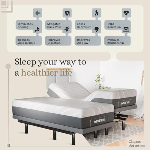 Image of Sven & Son Classic Adjustable Bed Base, Head and Foot Lift, Massage, Under-Bed Lights, USB, Gel Memory, Zero Gravity Smart Frame - Split California King + 12 inch Memory Foam Matt (Medium)