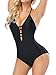 Kyson Sexy One Piece Swimsuit for Women,High Waisted Backless Bathing Suit Deep V Lace-up Bikini Swimwear (L)