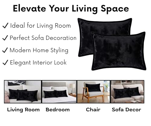 Image of RD TREND Velvet 250 GSM Rectangular 18x 28 Inches Cushion Covers Set of 2 | Throw Pillow Covers for Sofa, Bed & Living Room | Perfect for Home Decor Solid Black