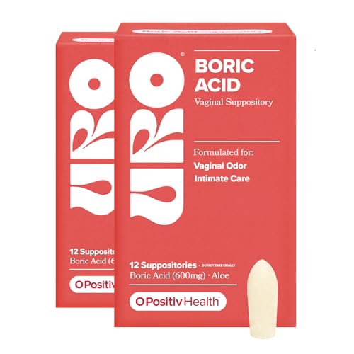 Image of O Positiv URO Boric Acid Vaginal Suppository - with Lactic Acid, and Aloe for Fast Relief and Vaginal Odor Control - Vegan, Free from Parabens, Dyes, and Fragrances - 12 Count (Pack of 2)