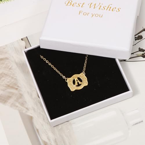 14K Gold Belt Buckle Necklace Western Style Initial Letter Pendant Necklace, Decorative Belt Buckle Frame Design