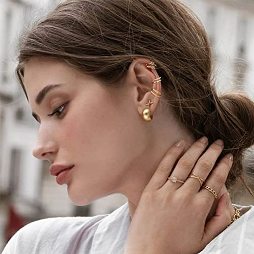 16 Pcs Gold Ear Cuffs Earrings For Women Non Piercing, 14K Real Gold Plated Adjustable Fake Clip On Earrings Set For Gift #TOP3