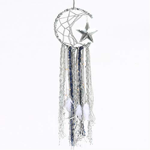 Artilady Boho Dream Catchers for Bedroom - Handmade Half Circle Moon Dream Catcher Wall Hanging with Star Home Decoration Ornament Blessing Gift for Kids (Silver)