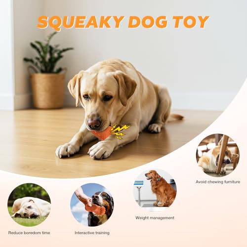 Jewyow Hundespielzeug Unzerstörbar, Kauspielzeug aus Naturkautschuk, Langlebiges & Flexibles Spielzeug mit Rinderaroma, Für Starke Kauer & Auslastung, Für Mittelgroße & Große Hunde (Orange)