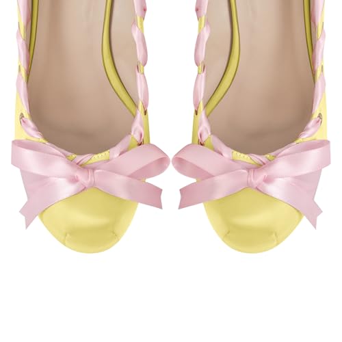 Image of Platform Heels Chunky Bow Ribbon Pumps
