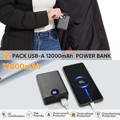 Heated Long Jackets for Women，2 PACK 12000mAh Power Bank With 5 Heating Zones，Winter Warm Heated Coat Outdoor4