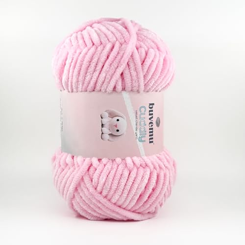 Image of Cuddly Velvet Chenille Yarn, Super Soft Fluffy Bulky for Knitting Crocheting Crafting Blanket Amigurumi, Durable for Shedding, 100 Gram (3.53 Ounces) 109 Yards (100 Meters) (Baby Pink)