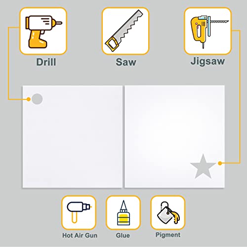 Image of Plastic Sheet 12 inch x 12 inch x 0.06 inch, White PVC Board Flexible Moldable Impact Strength and High Tensile 1 /16 inch Thick (1.5mm) for Crafts Materials Home Decor and Handicrafts, Abs Plastic Sheets 6 Pack