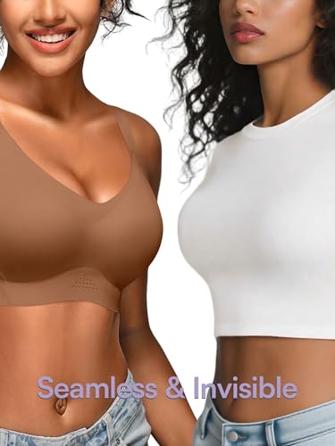 Image of Seamless Supportive Bras for Women No Underwire - M-4XL Jelly Bra | Wireless Full Coverage Bralette, Plus Size, Comfortable T-Shirt Bra for Older, Lightly Padded, Buttery Soft