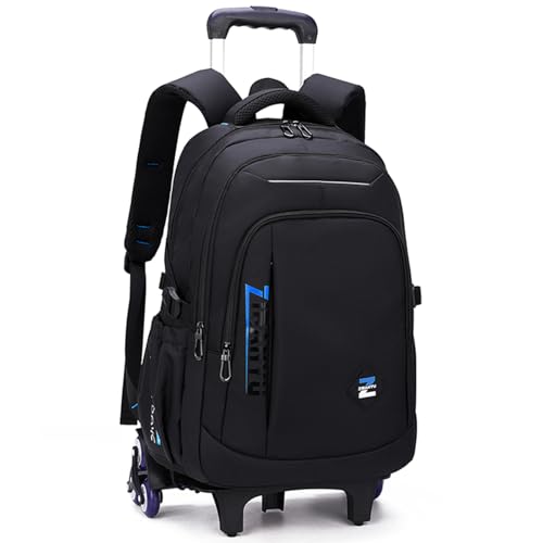 Amythe Mochila con Ruedas para Niños, Mochilas Escolares para Adolescentes Secundaria Universidad, Mochila de Viaje Casual para Hombre con Carrito, 30L Mochila Trolley Chicos, Negro