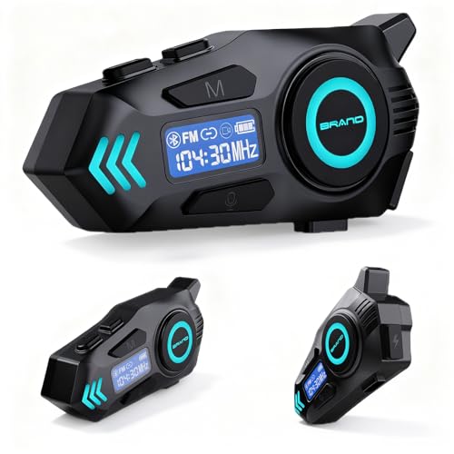 MidingChai K09 Motorrad Headset, Motorradhelm Bluetooth 5.4, Helm Kopfhörer Gegensprechanlage in Reichweite 500m, Intercom Headset IPX8 mit Digitalanzeige/HiFi/Sprachassistent/FM (1pc)