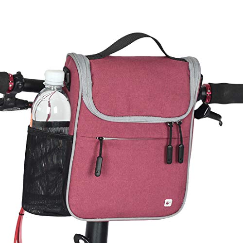 CamGo Fahrradkorb Fahrradlenkertasche Vorderrahmen Oberrohr Aufbewahrungstasche Mini Schultertasche Handtasche mit Regenschutz, Rose