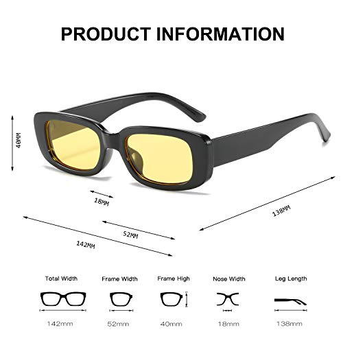 Image of BUTABY Rectangle Sunglasses for Women Retro Driving Glasses 90's Vintage Fashion Narrow Square Frame UV400 Protection