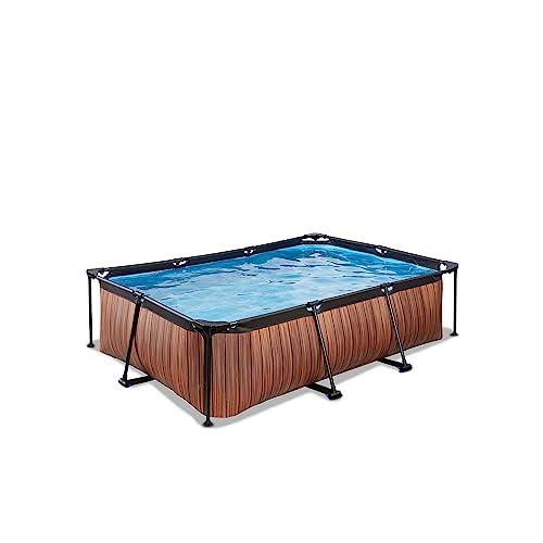 EXIT Toys Wood Pool - 220x150x65cm - Rechteckiger, Kompakter Rahmenpool mit Kartuschenfilterpumpe - Leicht Zugänglich - Für Kleinkinder Geeignet - Starker Rahmen - Einzigartiges Design - Braun