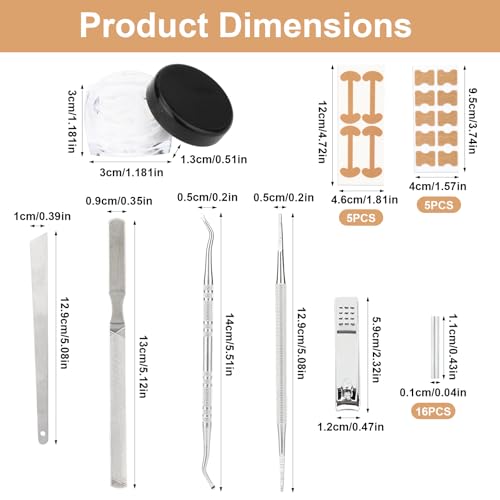 16pcs Ingrown Toenail Kit, with Breathable In-Growing Toenail Strips Curved Toes Correction Plaster Patches Painless File and Lifting Pedicure Tools for Women Men