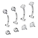 FECTAS 14G Floating Belly Button Rings Belly Rings for Women Flat Back Internally Threaded 10mm Stainless Steel Navel Piercing Jewelry with Replacement Tops