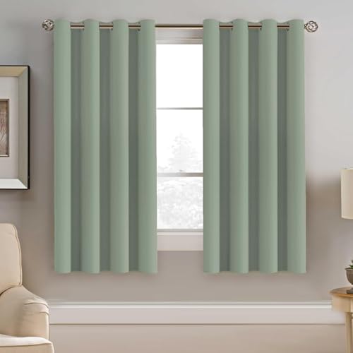 Image of H.VERSAILTEX Blackout Curtain for Living Room Thermal Insulated Window Treatment Curtain Extra Long 63 inch Length Energy Saving Solid Grommet Top Blackout Drape, One Panel, Sea Grass, 52 inch W x 63 inch L