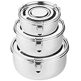 Jekasy Edelstahl Behälter Mit Deckel 3 Pack,304 Brotdose Edelstahl Auslaufsicher Metall Behälter Perfekt für Camping Ausflüge,Mittagessen,Reste,Suppen,Salate
