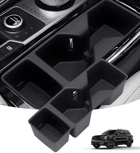 Image of Center Console Cup Holder Inserts for KIA Sorento 2026 2025 2024 2023 2022 2021, Interior Accessories TPE Car Cup Holder for 2021-2026 Sorento, Black