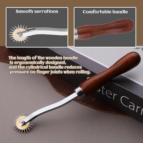 Image of Luanrm Tracing Wheel Sewing Tool 2pcs 4mm Leather Needle Point 6.88in | Sharp Stitch Marking Spacer Tracing Wheel for Sewing, Wooden Handle, Stainless Steel, Arts Leather Crafts Dressmaking