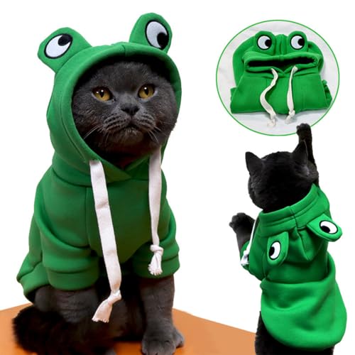 Frosch Form Haustierkostüm, Niedlicher Frosch Form Pullover, Hundekostüme Für Haustiere, Hunde Hoodie, Winter Grün Hundekleidung, für Halloween Cosplay, Geeignet für 6–9 Pfund, Grün, M