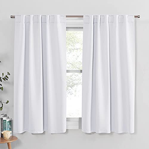 PONY DANCE Window Curtains Drapes - White Panels Short Drapes Back Tab/Rod Pocket Window Treatments Curtain Blinds Home Decoration for Kitchen Bedroom, W 42 by L 45 inch, Pure White, 2 PCs