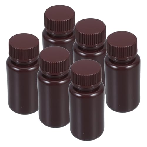 Unomor 6pcs Laboratory Reagent with Stoppers Reusable Storage Bottle Empty Bottle Industrial Sealing Wish Round Scientific Container Lab Reagent Bottle Plastic Dark Brown