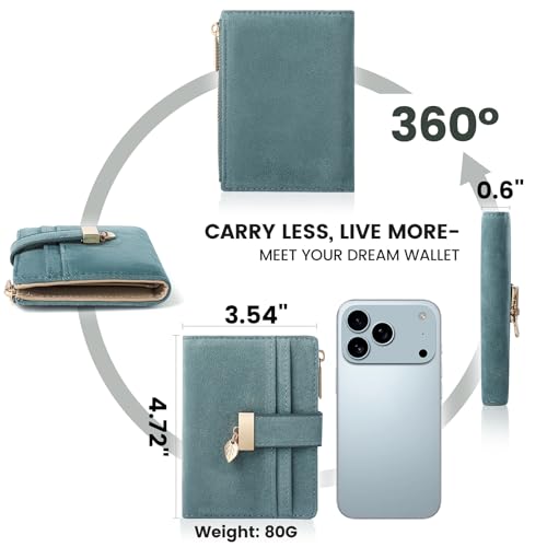 Image of Pomelo Best Wallet Women Bifold Leather Wallets for Women Credit Card Holder with ID Window Zipper Coin Pocket Suede Blue