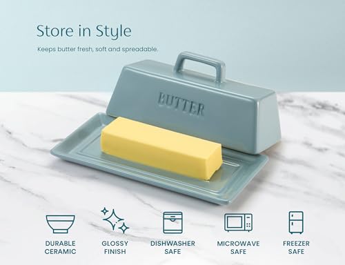 image for Kook Ceramic Butter Dish with Lid, Kitchen Countertop Butter Keeper, S