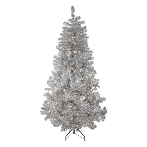 Northlight Pre-Lit Metallic Artificial Tinsel Christmas Tree, 6.5', Silver